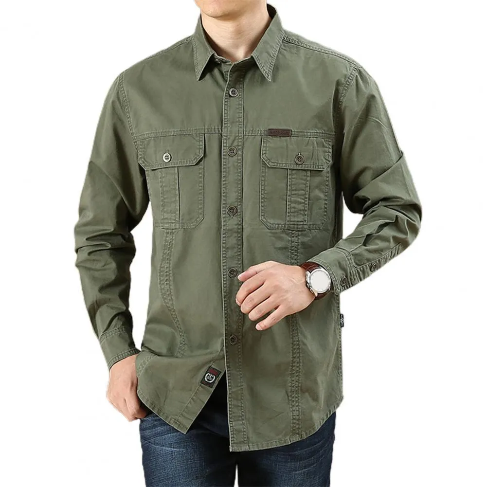 Koszule męskie wiosna jesienna jeansowa Mężczyźni Koszule długie rękaw 100% bawełniany Camiseta Masculina Army Wojskowe Koszule 230210