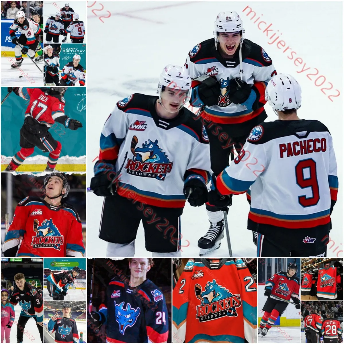 مخصصة مخصصة Kelowna Rockets Jersey Turner McMillen Ethan Mittelsteadt Will Munro Ethan Neutes Marcus Pacheco Mens Youth Jerseys Kelowna Hockey Jerseys