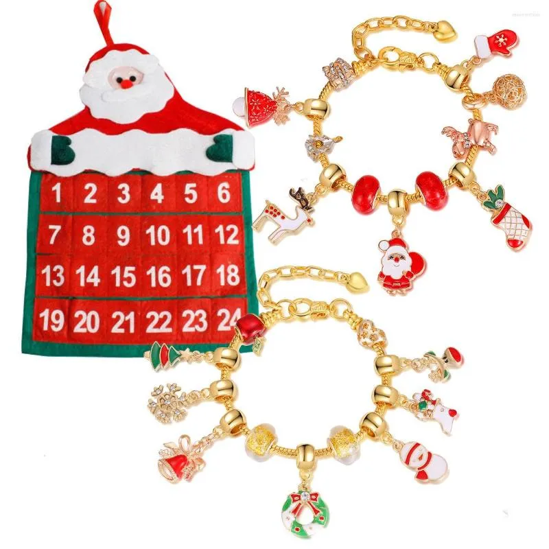 Charm Bracelets Christmas Jewelry Gifts Xmas Advent Calendar Bag DIY Santa Claus Elk Bracelet Necklace Beaded Set Year Child