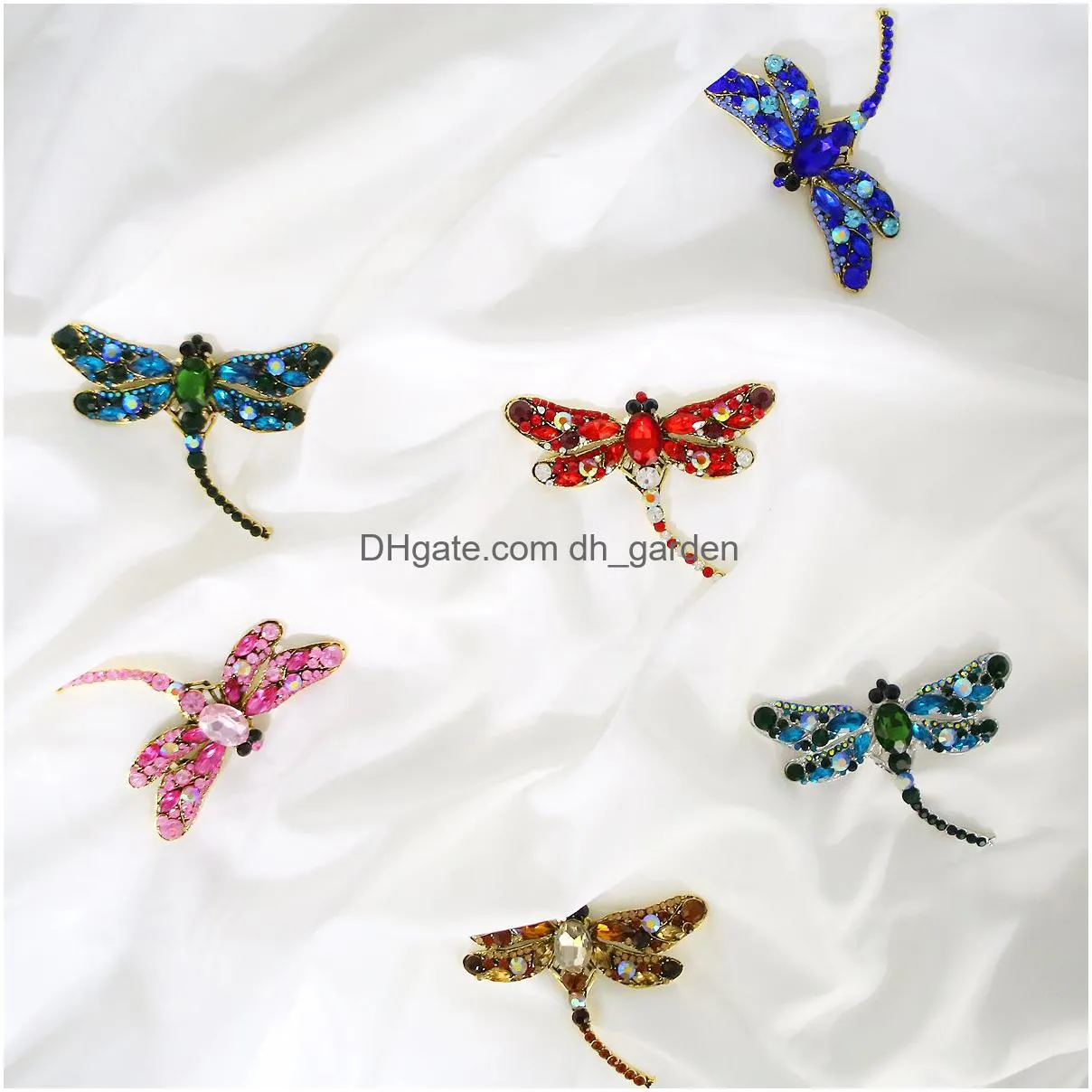 apol set of 6 dragonfly themed fashion enamel crystal rhinestones brooch pin for women jewelry clothes dress scarf decoration