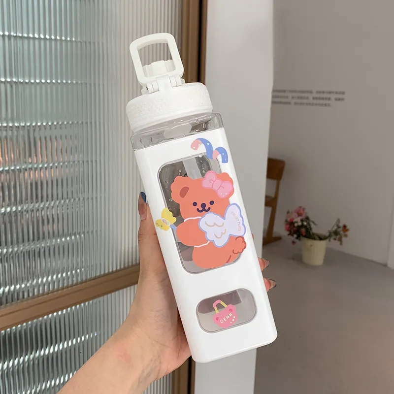 Water Bottles Kawaii Shaker Pastel With Straw 700ml900ml Plastic