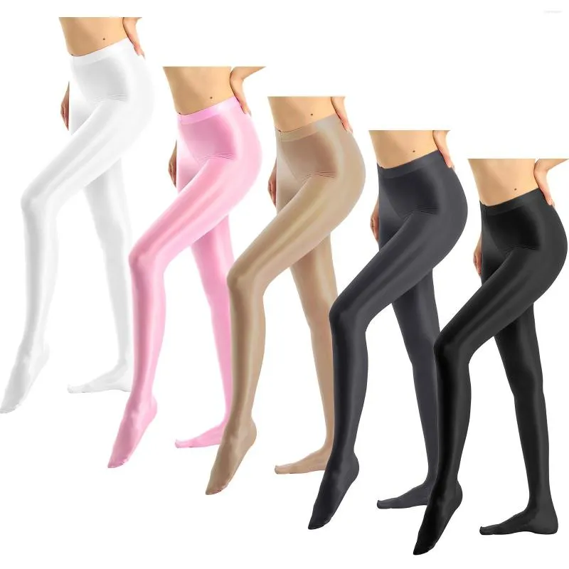 Women's Leggings Womens Close-Fitting Sports Dancing Training Yoga Pants Glossy Pantyhose Shiny High Waist Tights Stockings