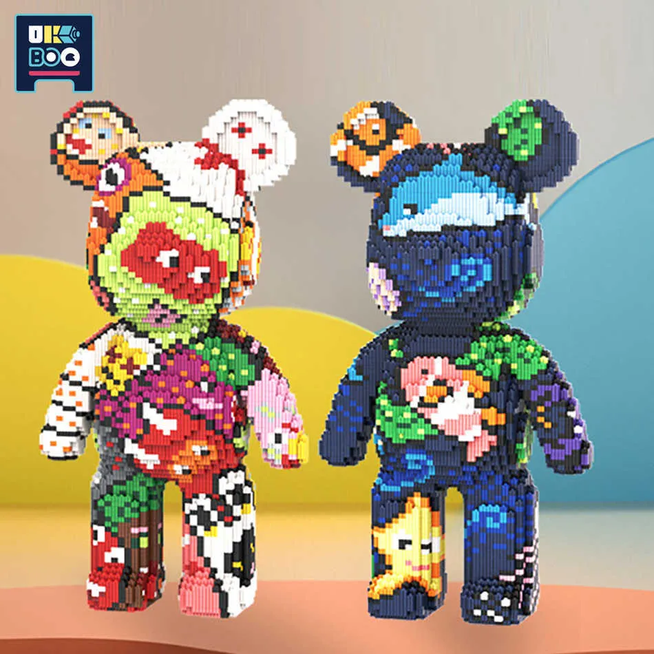 Blocos 7220PCS Half Anatomy Bear Nano Building Blocks Cartoon Color Com Gaveta Modelo Criativo Micro Diamond Tijolos Brinquedos Para Crianças