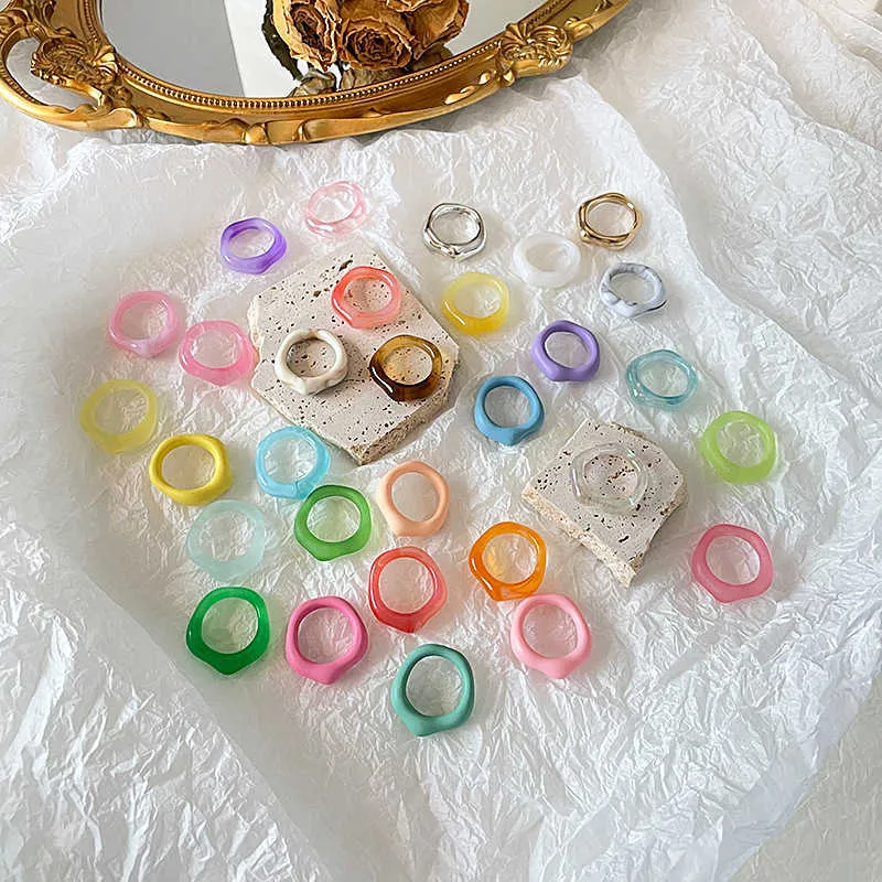 Solitaire Anneau Arc-En-Ciel Coloré Mignon Bonbons Transparent Acrylique Résine Irrégulier Géométrique Rond Pour Femmes Fille Chic Bijoux Accessoires Ins Y2302