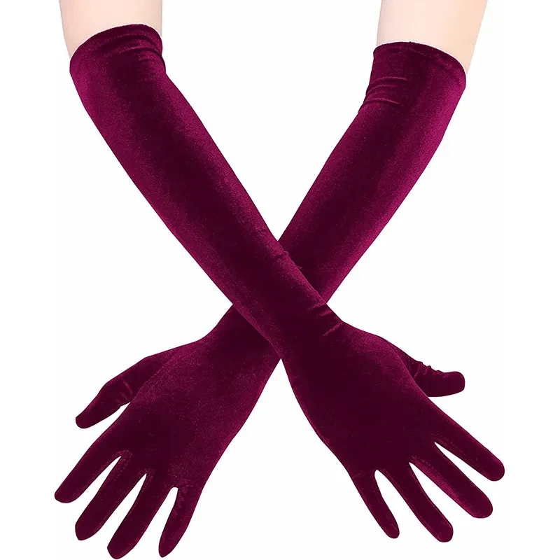 Nouvelles femmes cor￩ennes Velvets Long Gants Christmas Robe de mari￩e blanche Gants ￩lastiques en satin