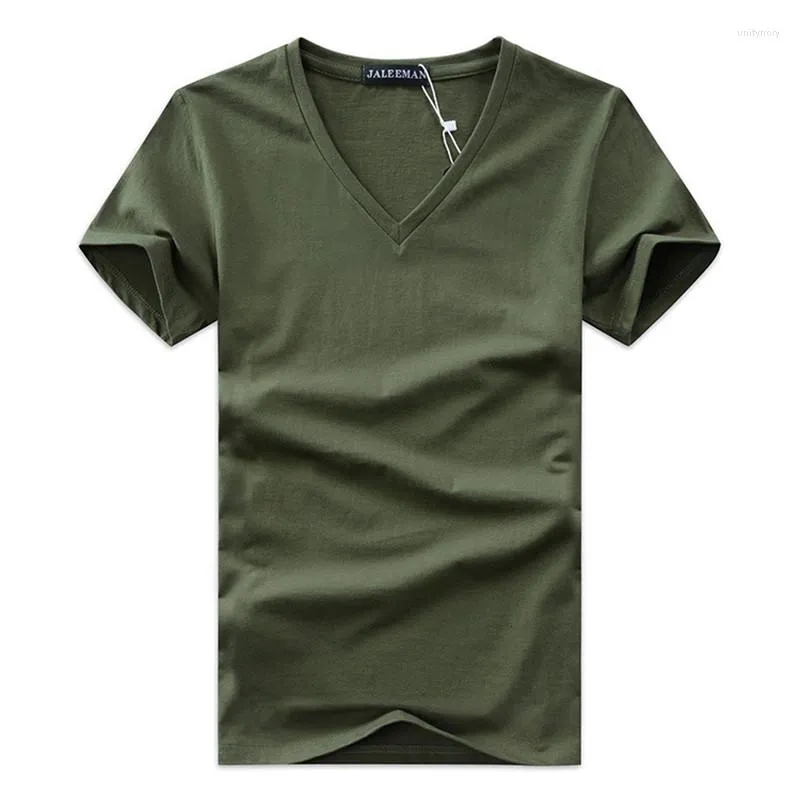 Costumes pour hommes X611 Plus Size T-shirts pour hommes Été Casual Col en V Respirant Marque T-shirt Hommes À Manches Courtes Couleur Unie Coton Tops Tees