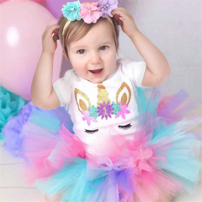 Clothing Sets Baby Girls Tutu Clothes Set Infant Summer Dress Pettiskirt Birthday Outfits Infant 1st Party With Headband Suit for Baby Girls W230210