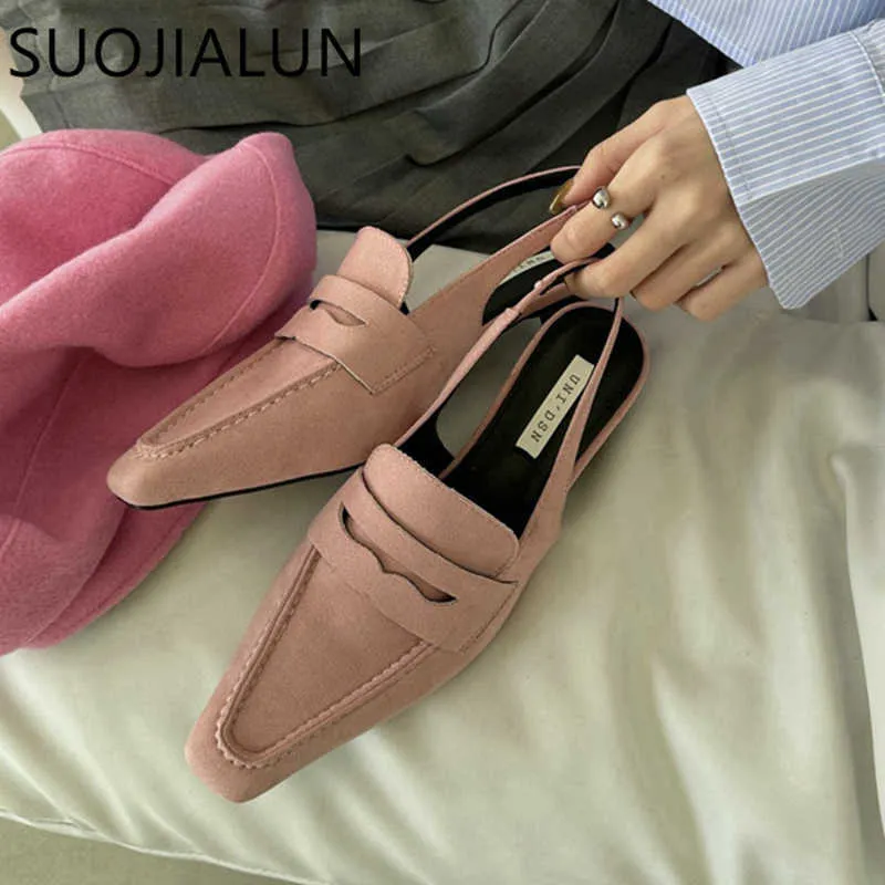 Suojialun 2023 Spring Sandalen Nieuw merk Women Sandaalplein Toe Slip On Ladies Slingback Shoes Thin Low Heel Dress Pumos 35F7