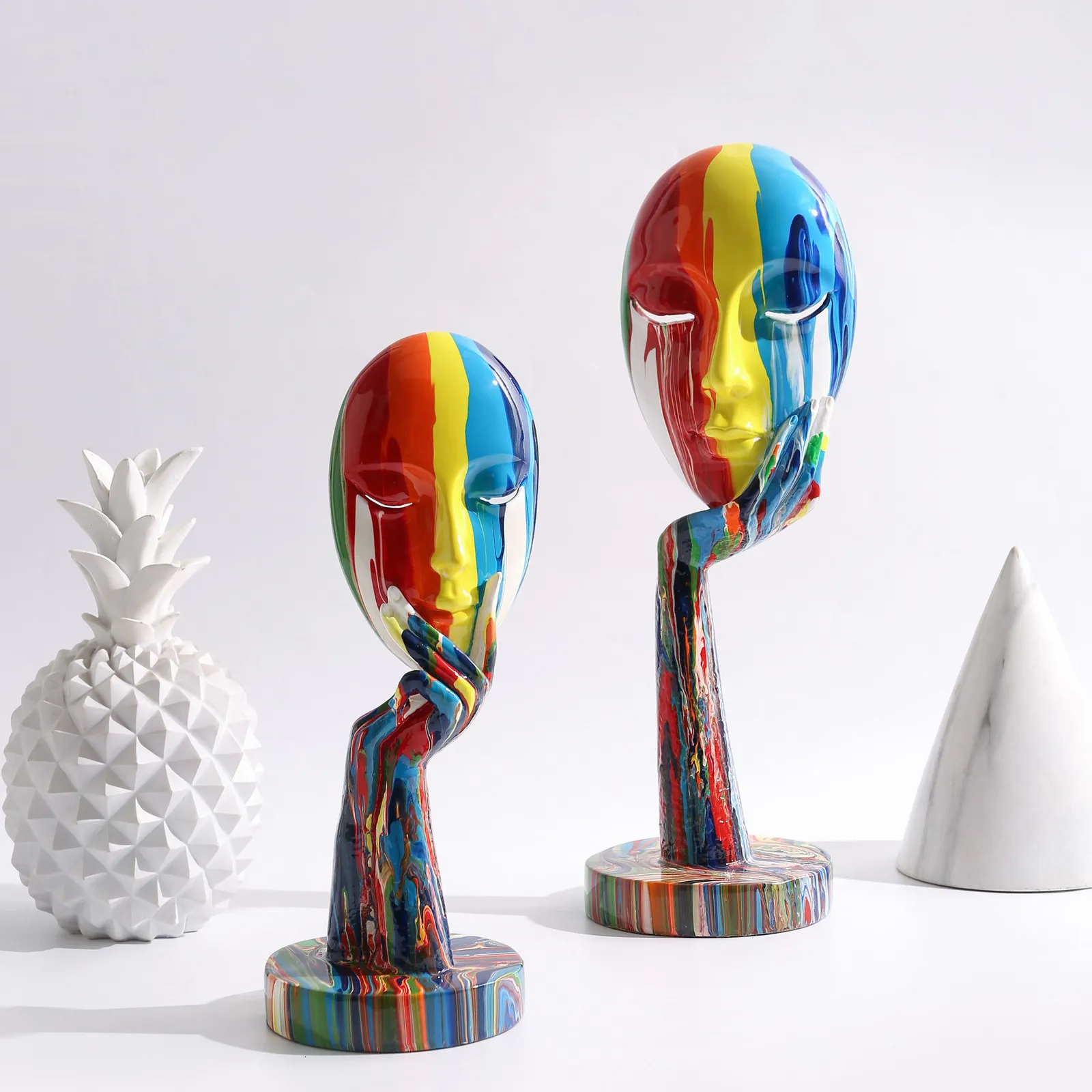 Decoratieve objecten Figurines moderne kunst creatief geschilderd kleurrijk abstract masker decoratie huis wijnkast kantoor decoratie desktop decoratie ambachten 230210