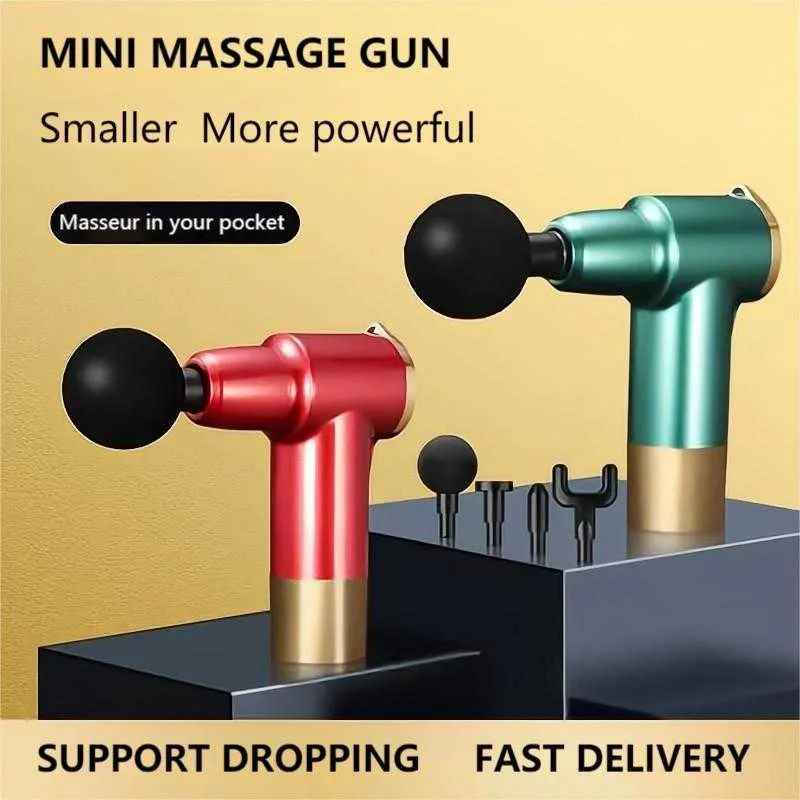 Mini Gun 4 Heads Fitness Portable Percussion Pistol Massager For Body Deep Tissue Muscle Relaxation Gout Pain Relief 0209