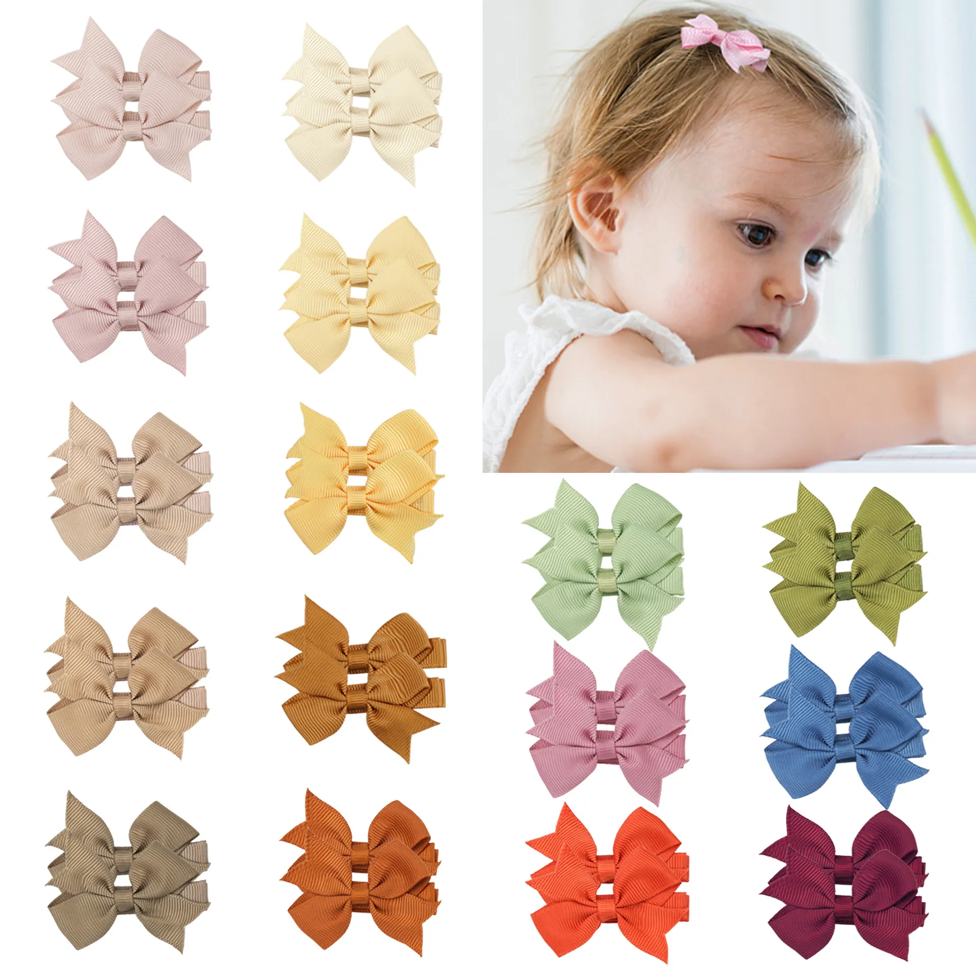 58 color 240pc/lot 2inch Baby Girls Grosgrain Ribbon Bows Hair Clip Kids Ribbon Hair Bow Hairpins Magic Tape Hair Clips Barrette