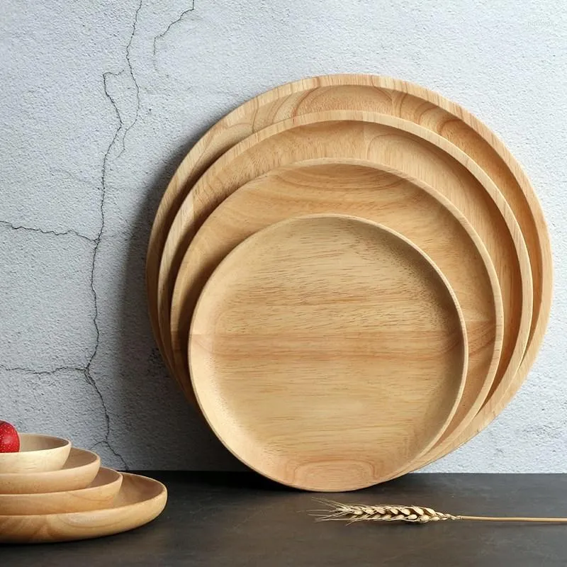 Pratos redondo prato de madeira de madeira japonesa madeira panela pratos de frutas de pires de pão de pão de sobremesa
