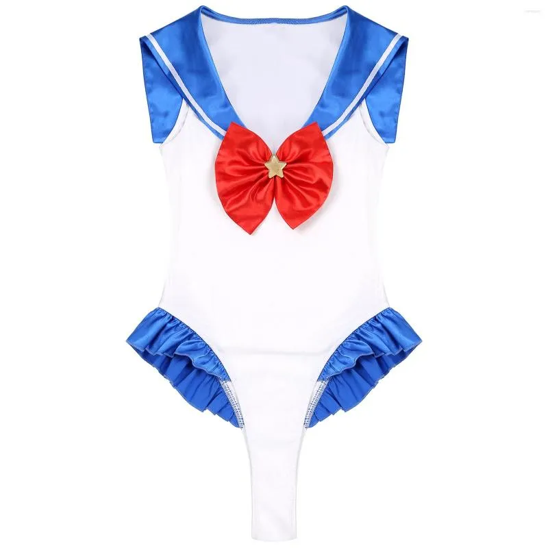 Sailor Collar Sleeveless Frilly Leotard Costume For Women Perfect For