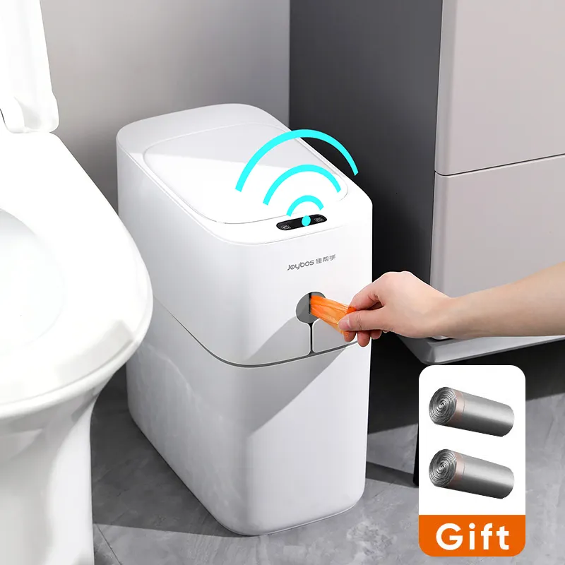 Waste Bins JOYBOS Induction Trash Can Smart Sensor Garbage Bin Automatic Packing 13L Kitchen Bathroom Waterproof Large Privacy Trash Bin 230210