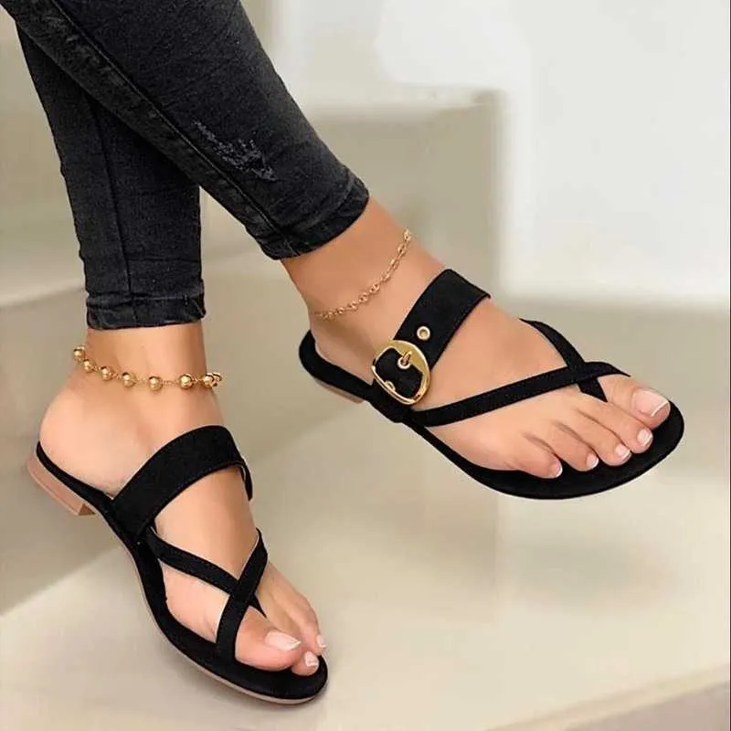 Sandali Estate Donna Sandali Decorazione in metallo Infradito Clip Toe Sandali da donna casual Scarpe piatte Calzature Outdoor Beach Scarpe da donna T230208