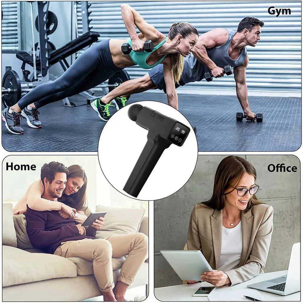 16.8V LCD Display Professional Deep Muscle Massager Pain Relief Body Relaxation Electric Fascial Gun Fitness 0209
