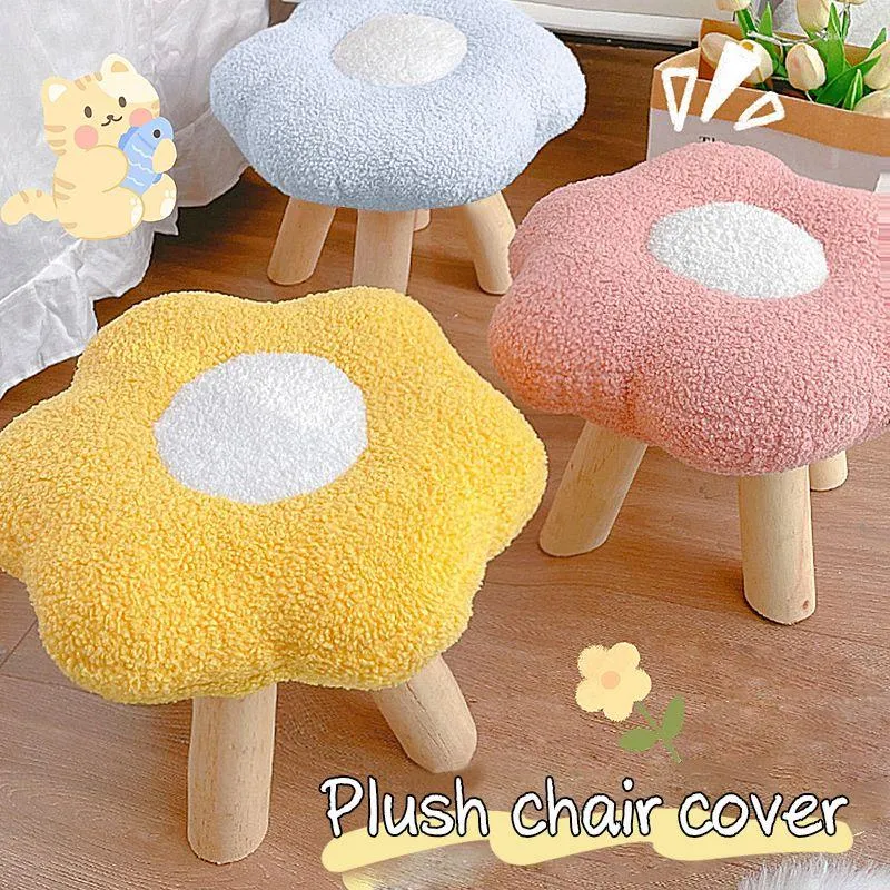 Housses de chaise 1PC mignon fleur tabouret couverture amovible en peluche ronde basse maison protecteur housse pour fille chambre décor