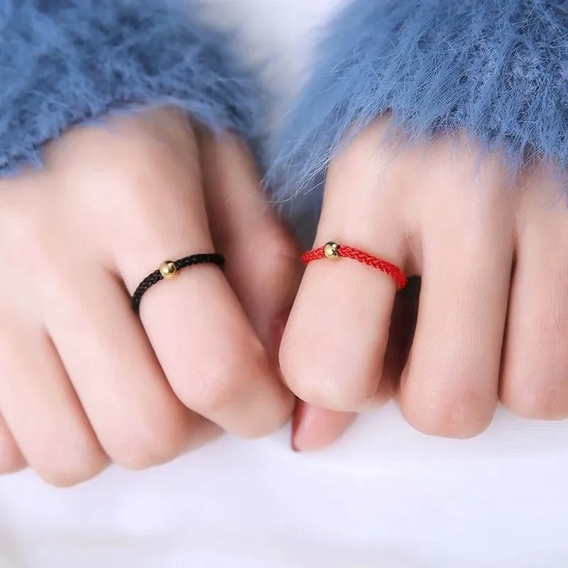 New Black Red Rope Beads Braided Ring for Women Men Couple Finger Lucky Rings Handmade Jewelry Wedding Party Gift