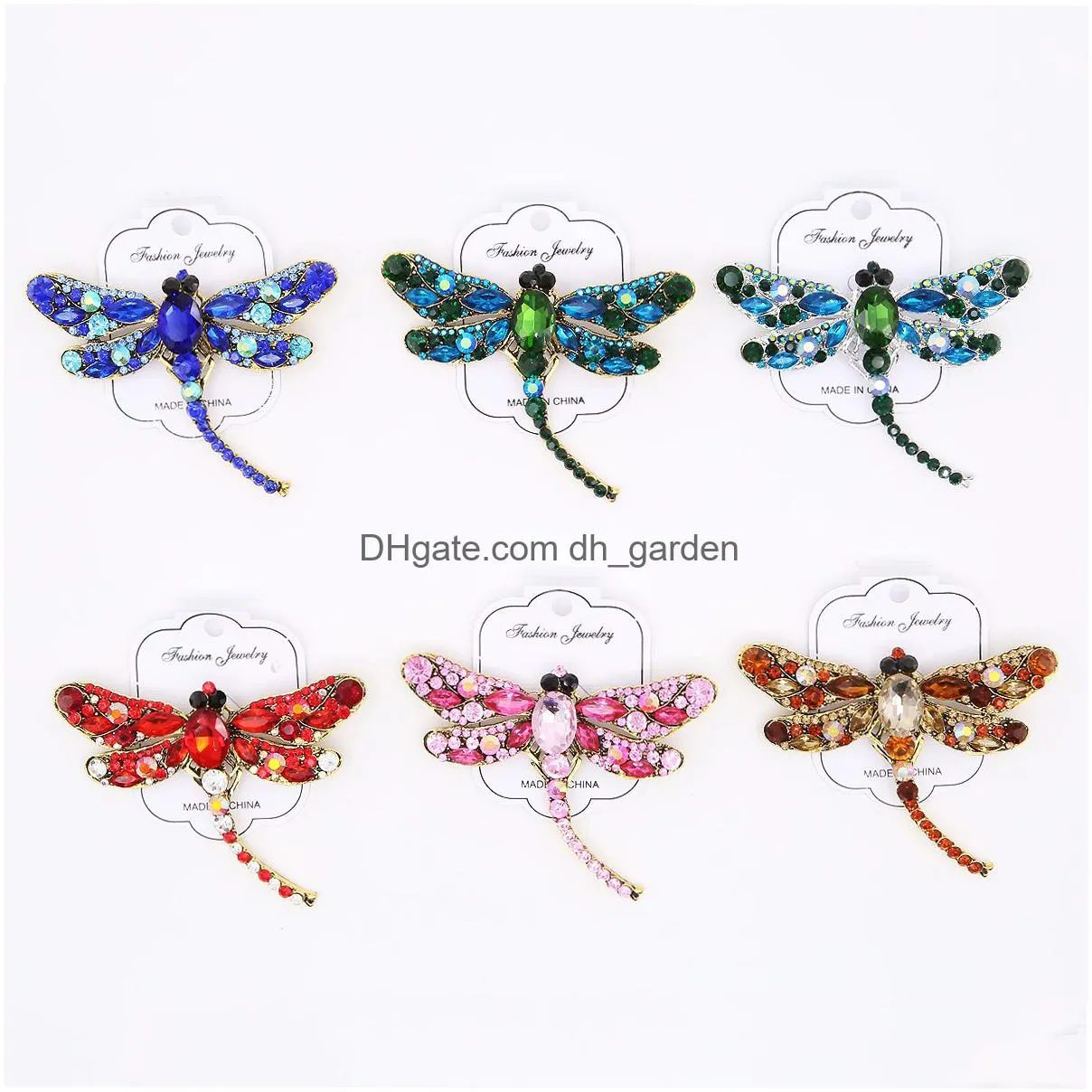 apol set of 6 dragonfly themed fashion enamel crystal rhinestones brooch pin for women jewelry clothes dress scarf decoration