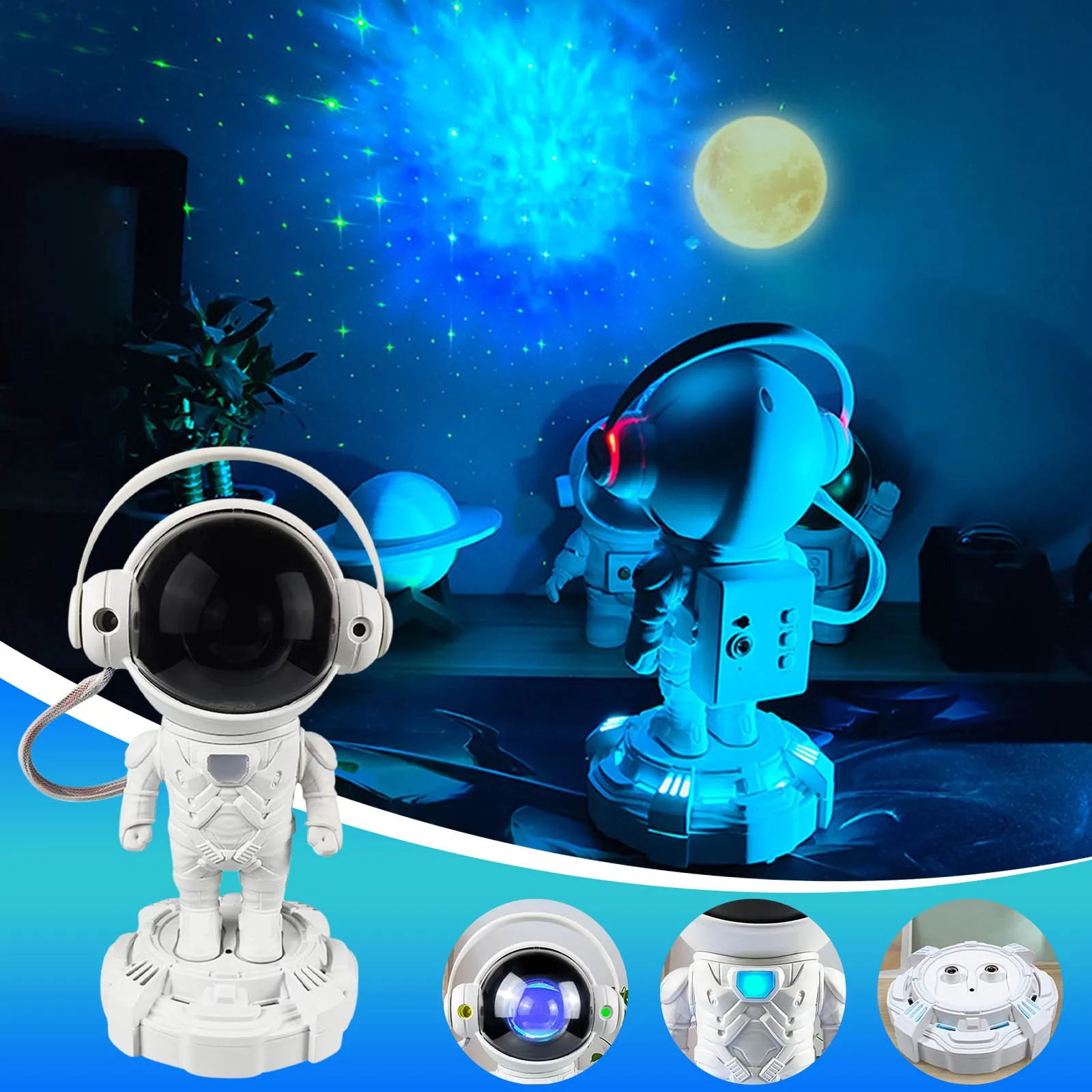 Multifunktions-Bluetooth-Lautsprecher, Astronauten-Sternlicht, Schlafzimmer, buntes Projektionslicht, Atmosphärenlicht, Raumfahrer-Ornamente, Nachtlicht