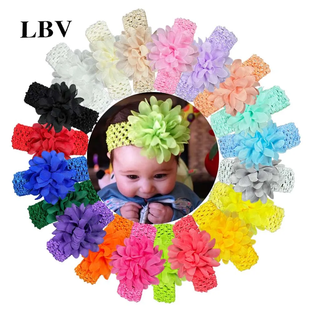 Baby Headbands Noworodka miękka wstążka nylon dla dzieci Dziecko Elastyczne kwiat Solidne nakrycia głowy Baby Girl Hair Akcesoria 1576