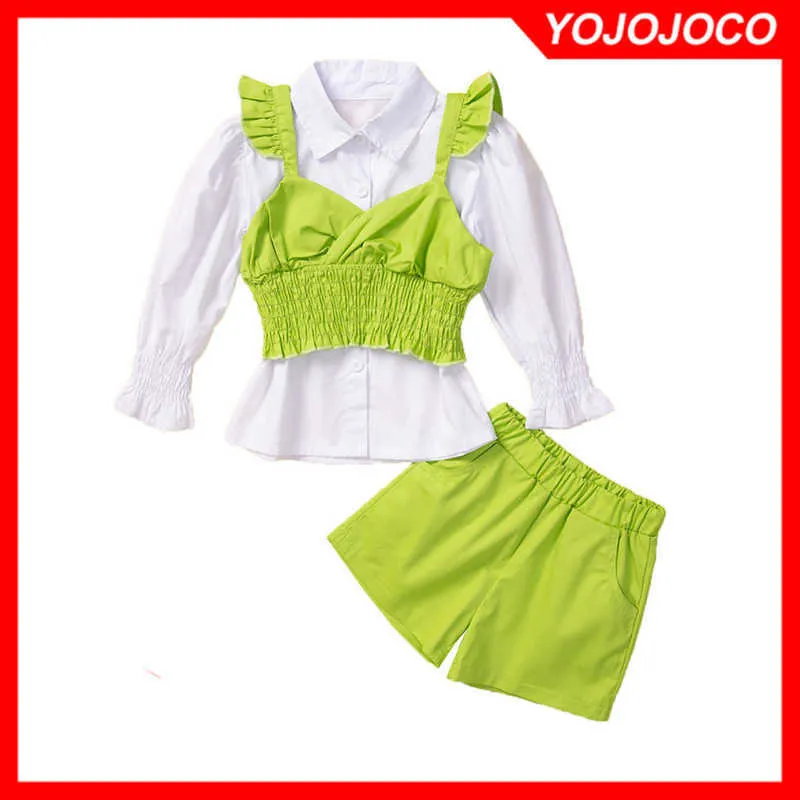 Ensembles de vêtements Bébé fille vêtements 16Y printemps été nouveau costume de mode de couleur unie fille à volants slingshirtshorts fille vêtements costume 3 pièces W230210