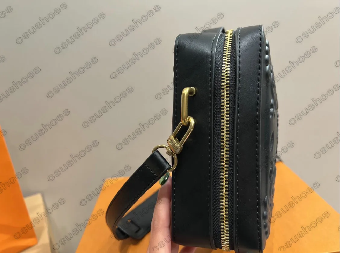 Borsa quadrata in pelle goffrata - Elegante borsa a tracolla fotocamera uomo donna