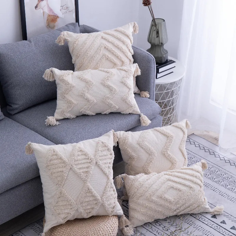 CushionDecoratief kussen eenvoudige vierkante Tassel European Style Sofa Pillow Ins Cushion Retro Style Thurg Pillow Home Decoratieve kussenomslag zonder kern 230209