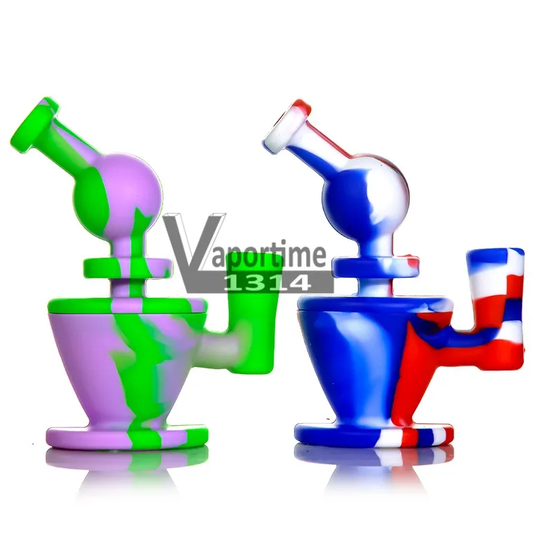 Silikontillbeh￶r Vatten R￶r Glassk￥lr￶rsr￶kande bubblare 4,5 tum 50 mm Dia Recycler Oil Rig Bongs 834