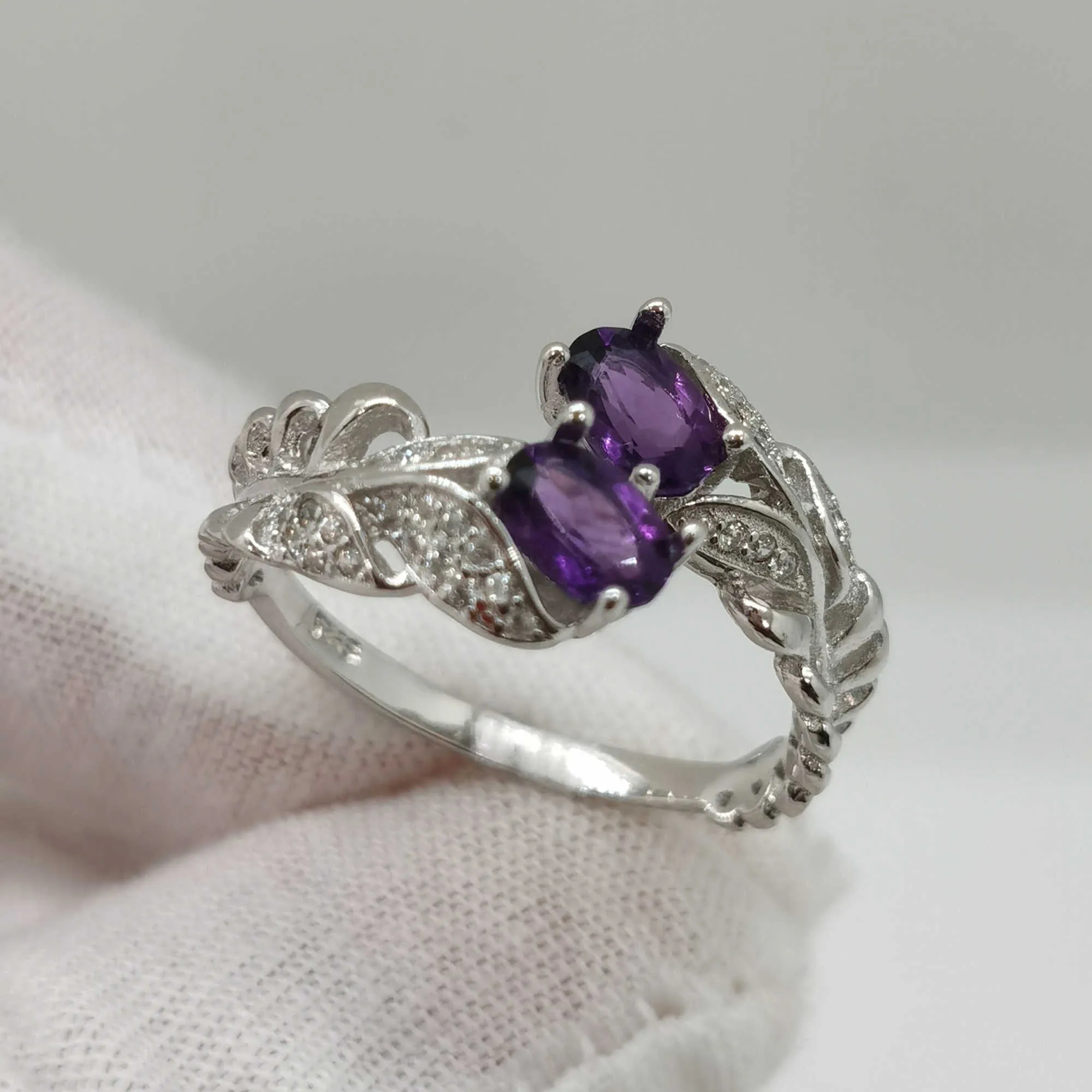 Solitaire Ring Real Amethyst Silver Total 1ct 4mm*6mm VVS Grade Jewelry Fashion 925 Open Y2302