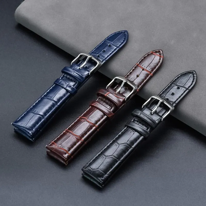 Bracelets de montre Bracelet de ceinture de poignet souple Bracelet en cuir véritable confortable 18/20/22mm accessoires boucle ardillon outil de bande de haute qualité