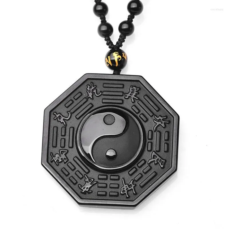 Anhänger Halskette Schwarz Obsidian Halskette Chinesisch Ying Yang acht Diagramme Amulettschmuck