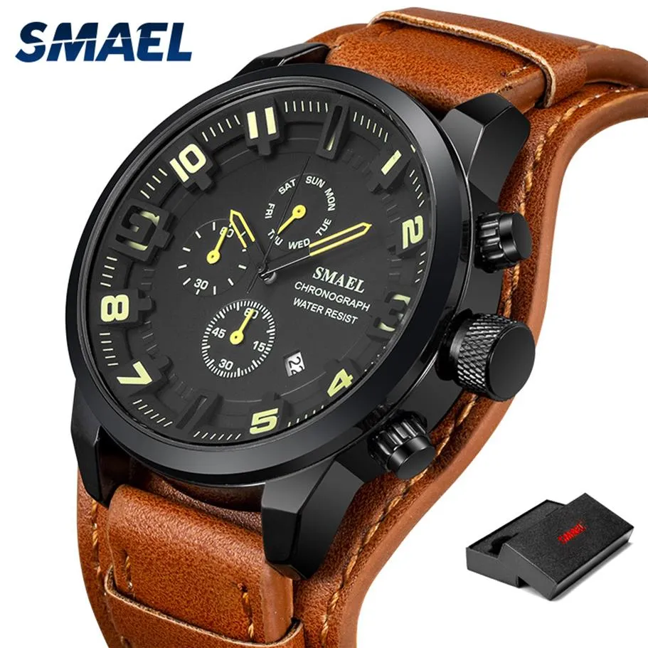 2020 SMAEL, relojes deportivos informales para hombre, reloj de lujo de cuero militar resistente al agua, reloj de hombre SL-9076, reloj de pulsera de moda, reloj masculi170A