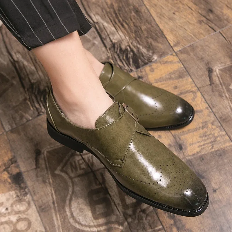 Spring Trend Green Brogues Shoes Man Luxury Italiaanse Oxford Loafers Mens slip op lederen herenjurkschoenen Mocasines Big Size 48