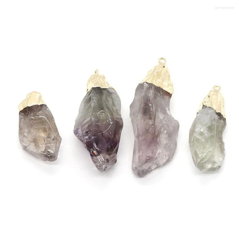 Colares com pingente Pedra natural Pingentes de ametista roxo Fantasma Encantos de cristal para fazer joias Colar faça você mesmo com geometria irregular