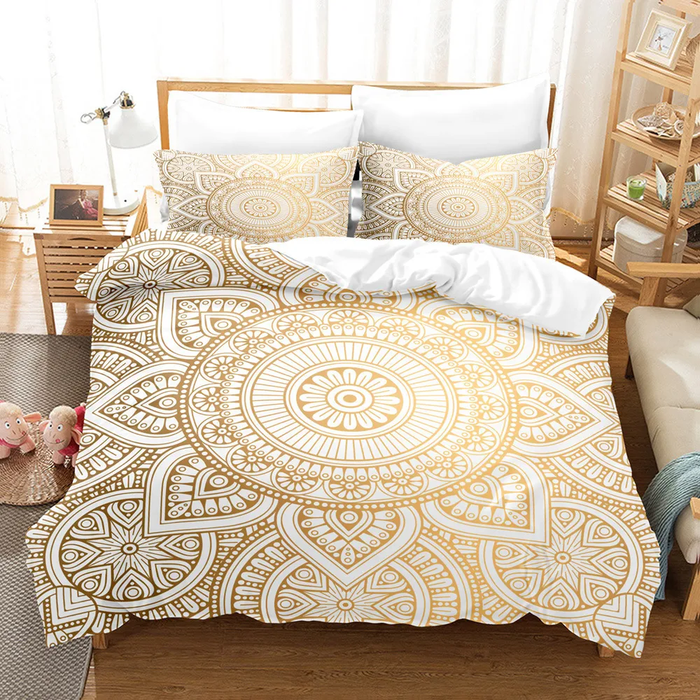 Sängkläder sätter Mandala Luxury 3D Design Three Piece Set Custom Linen Comporter Quilt Cover Twin 230210