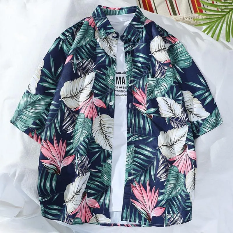 Camicie casual da uomo Camicia da spiaggia hawaiana da uomo Top con frutta floreale Mezza manica vintage Colletto rovesciato T-shirt con bottoni Top con tasca