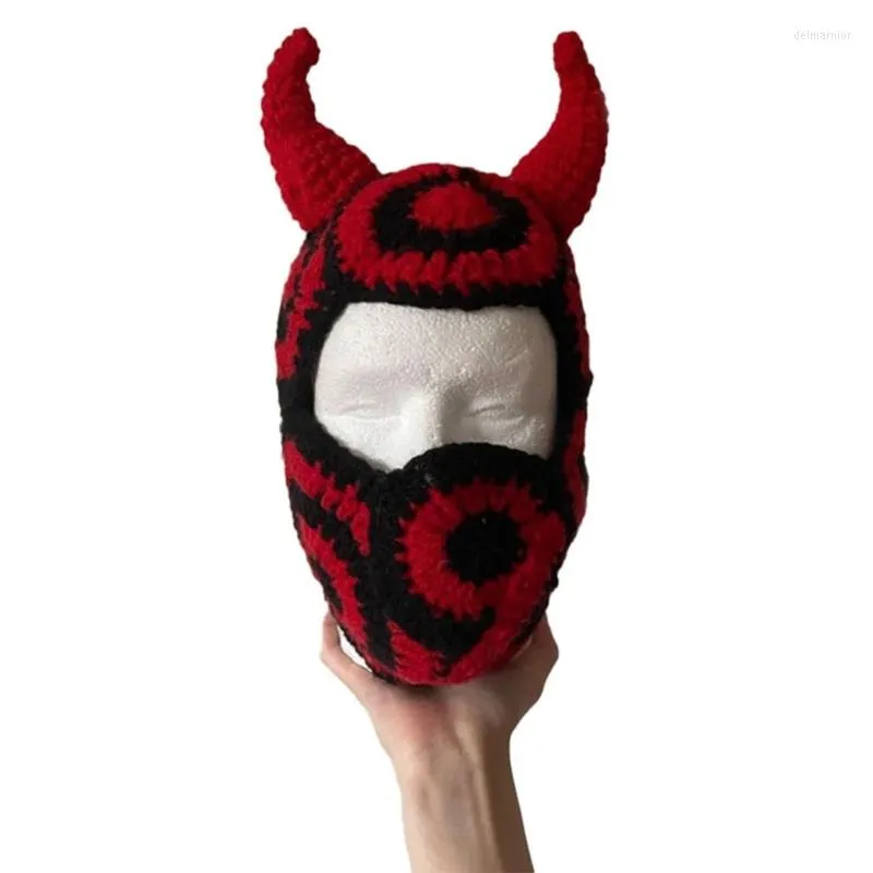 Berretti Maschera in corno di bue esposto con occhi carini con scaldino invernale di Halloween Cappello lavorato a maglia Sci freddo Regalo per adolescenti adulti