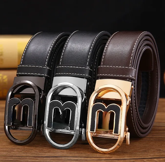 Brev Buckle Men's Leather Belt Trendy Business Comfort Click Belts Partihandel