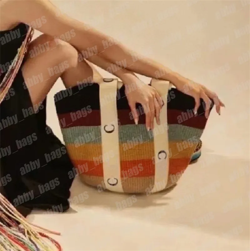 Woody Bucket Bag Baskets Handv￤skor Kvinnor Designer Straw Shoulder Bags Woody Totes Lafite Strawing Women Luxury Summer Beach Shopping C Purse