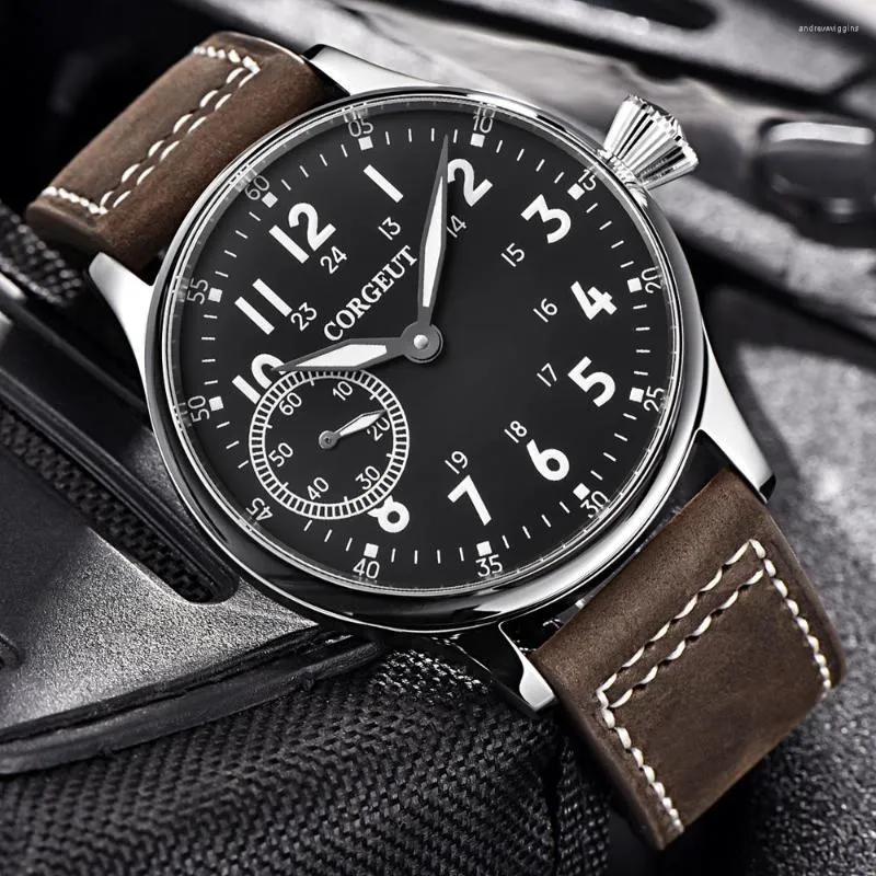 Wristwatches 44mm Men Watch Leather Straps Luminous Waterproof Mechanical Hand Winding Wrist Man Gifts For