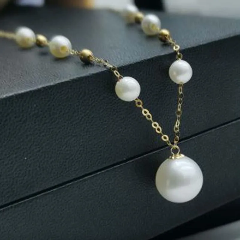 Collane con ciondolo 4-9mm I migliori gioielli di perle rotonde Collana con catena G18K Gioielli da sposa Pendente
