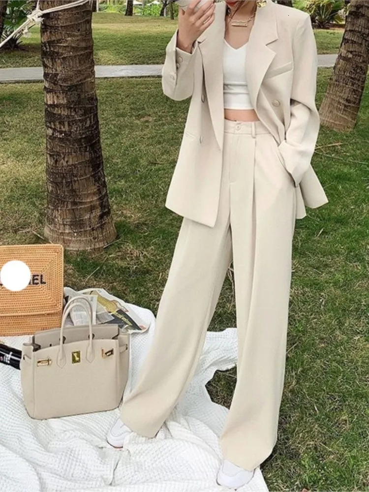 Womens Two Piece Pants Bella Women Office White Suit TwoPiece uit Elegant Blazer Female Set Casual Loose Jacket Work Clothes 230209