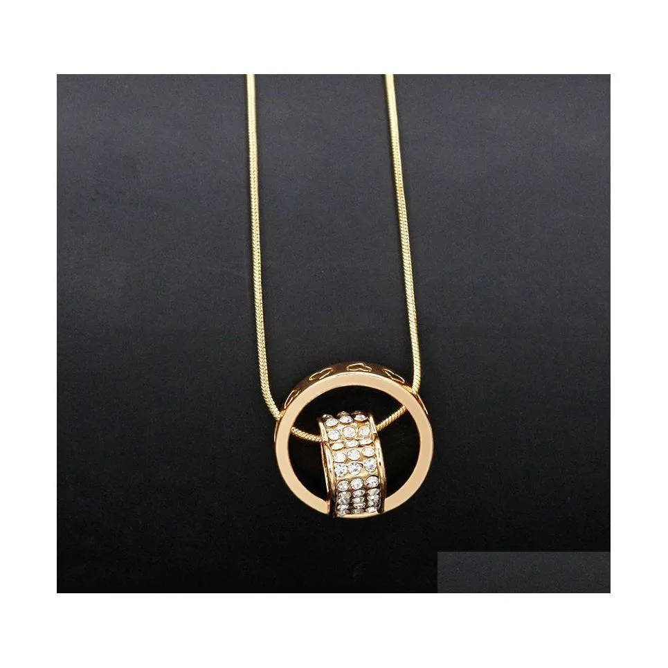 H￤nge halsband dubbla h￤ngsmycken 18k guld kristallcirkel hj￤rta halsband dh droppleverans smycken dhva6