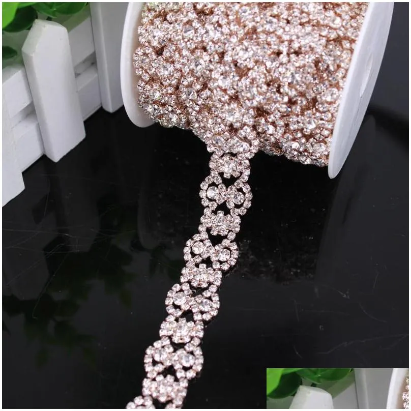 Wedding Sashes Fancy Rose Gold Fashion Crystal Rhinestone Cup Chain Trimming Bridal Dress Decoration For Dresses Garment Applique Tr Dhdqc