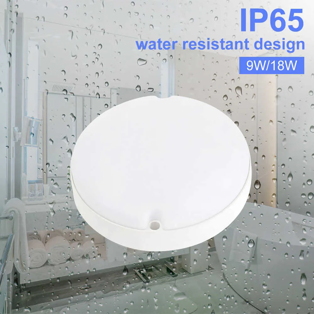 Luci AC 165V-265V Lampada da soffitto a LED a risparmio energetico Lampada da bagno impermeabile IP65 Lampada da parete per WC 9W 18W 0209