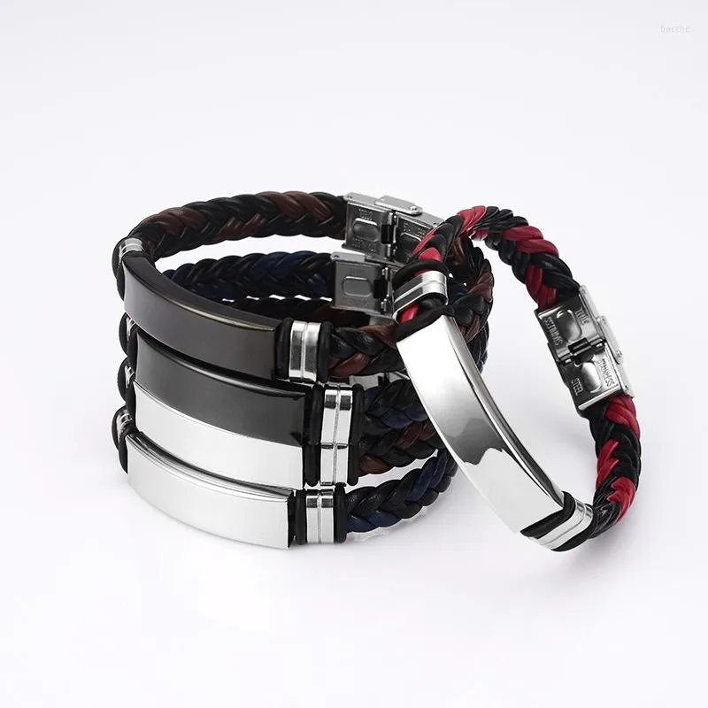 Bangle Braid läderarmband blanker för laser rostfritt stål platta metall ID -tagg grossist 10st