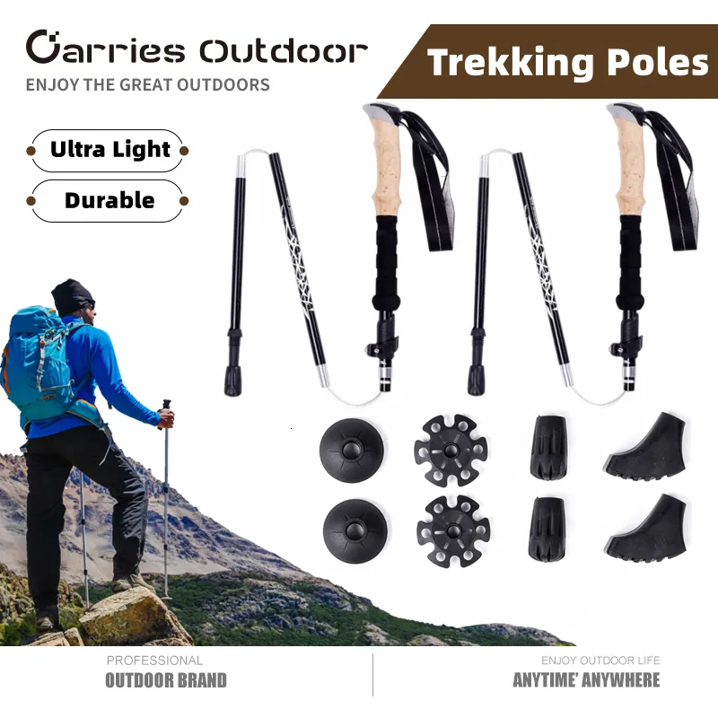 Trekking Poles Camping Gear Outdoor 2pcs Ultralight Hiking Trekking Poles Collapsible Nordic Climbing Stick Portable Telescopic Walking Stick 230210