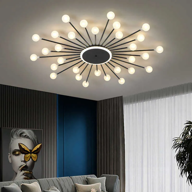 Luci Lampadario a soffitto a LED in vetro alla moda nordico Oro nero per soggiorno Camera da letto Lampada a sospensione a soppalco Decorazioni per la casa Apparecchi di illuminazione 0209