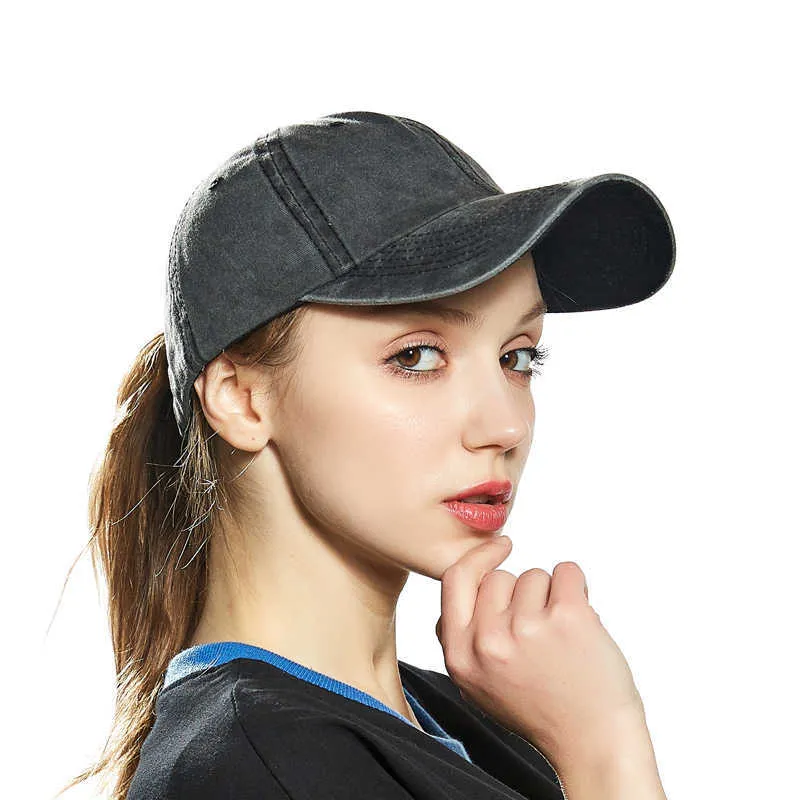 Boll Caps 2019 New Ponytail Baseball Cap Women Washed Cotton Baseball Hat Summer Justerbar HAT Kvinna Snapback Hip Hop Cap G230209